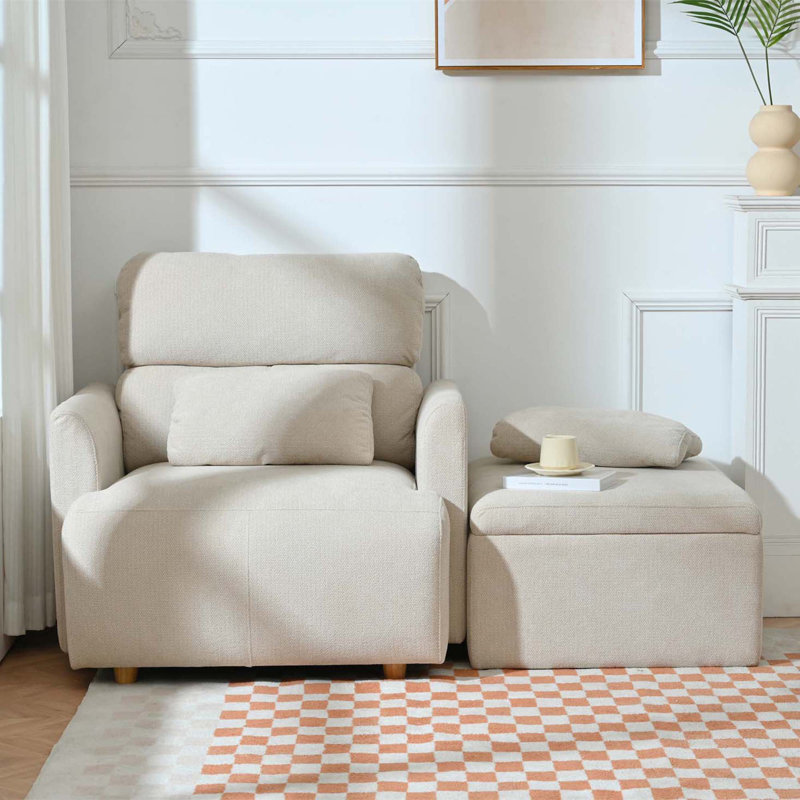 Canapé surdimensionné de 35,03 po avec rangement et repose-pieds, Beige