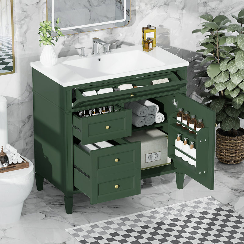 Meuble-lavabo moderne 36 po avec lavabo supérieur, Vert