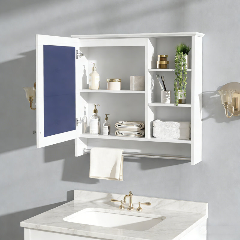 Armoire à miroir 30 po 2 en 1 avec tablette réglable, charnières à fermeture en douceur, panneau de fibres à densité moyenne de haute qualité, pour meuble-lavabo, salon, rangement de chambre à coucher