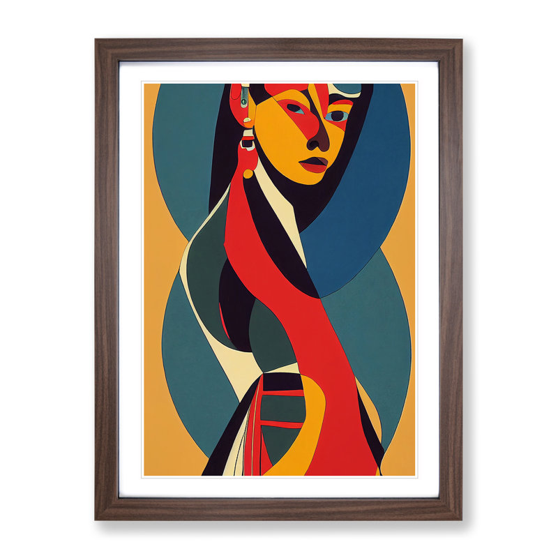 Bold Woman In Abstract - Single Picture Frame Print, 46cm H x 34cm W x 2cm D, Walnut