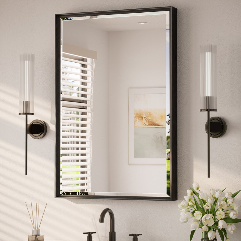 Miroir de salle de bain Areiona, Noir, 24 po x 36 po