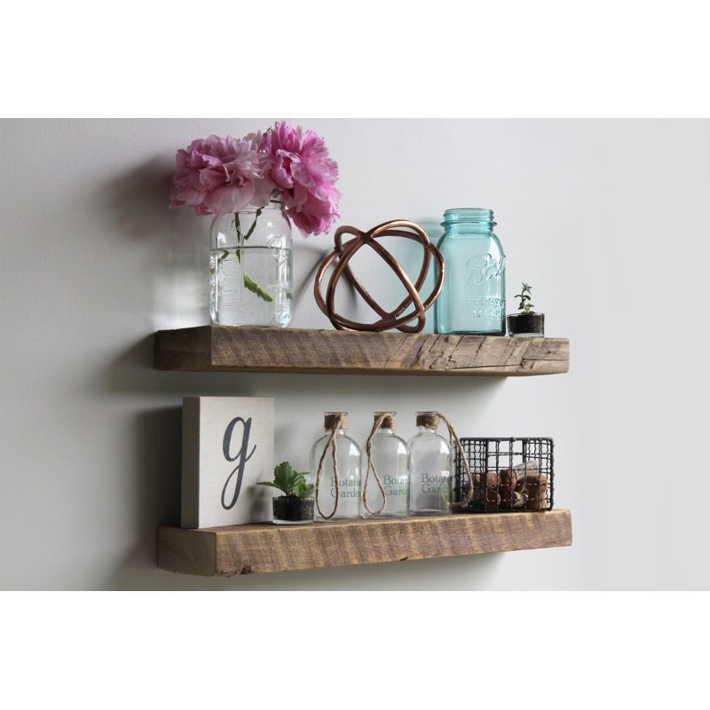 Tablette flottante en bois massif de 2 pièces avec bois récupéré Joao, Naturel, H 2 po x l 24 po x P 7 po