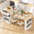 82.6" Fluted Kitchen Island With Extendable Dining Table For 4-6, Island Table For Kitchen With Power Outlet, Kitchen Table With Double-side Storage, 2 Drawers 2 Side Open Shelves, White-1597008695