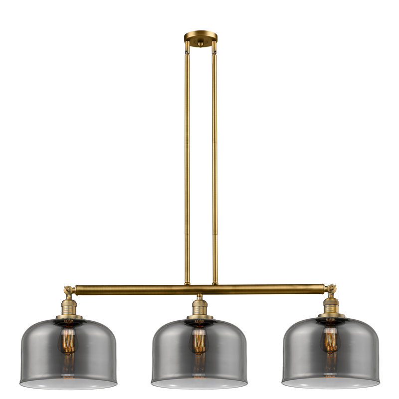 Bell - Luminaire suspendu pour îlot de cuisine 3 lumières 42 " , Plaqué couleur fumée, Ampoule non incluse, Laiton brossé