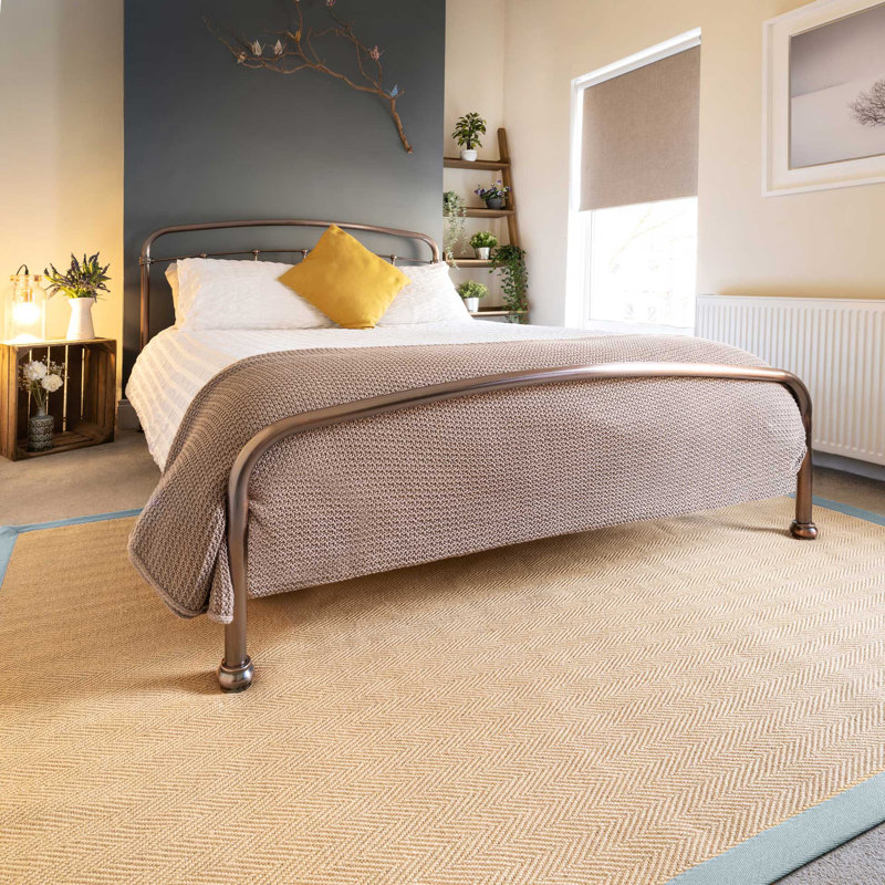 Juliette Blue Grey Border Jute Rug, Rectangle 160 x 230cm