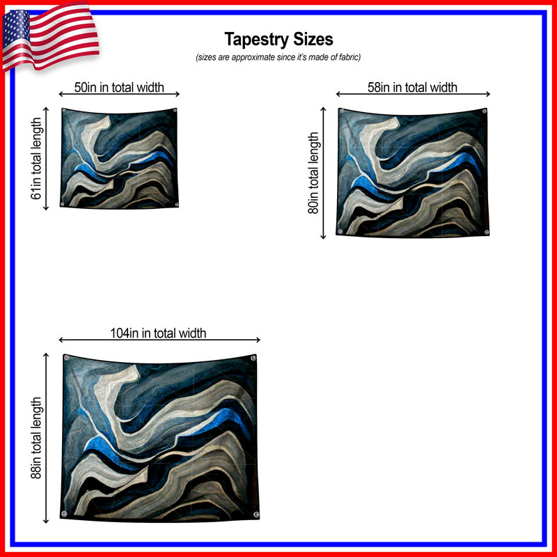 Tapisserie murale abstraite - art mural, H 68 po x l 80 po avec 4 œillets