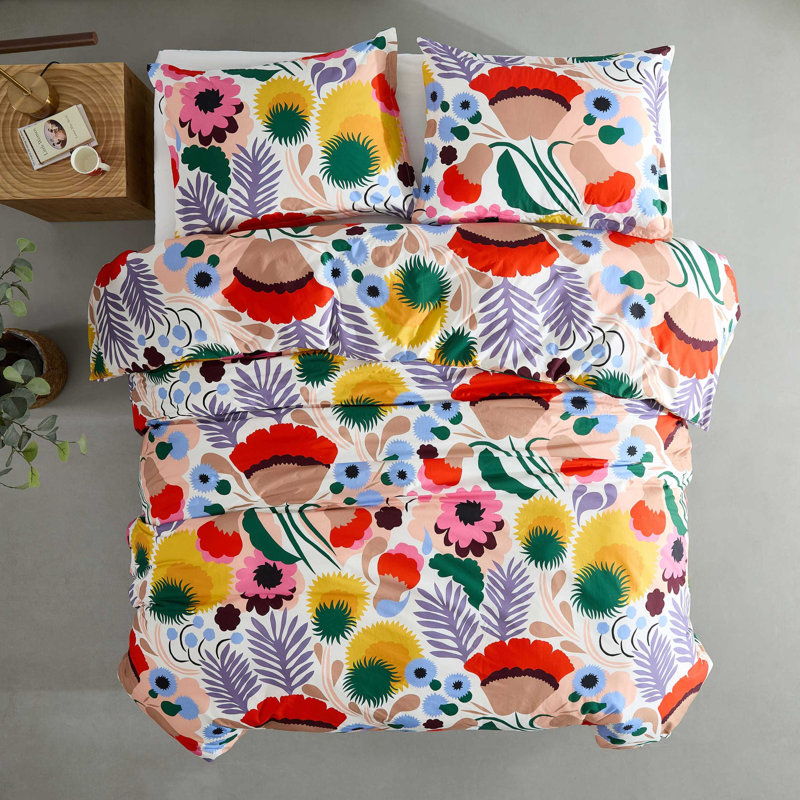 Marimekko Ojakellukka Cotton Reversible Comforter Set, Queen Comforter + 2 Standard Shams