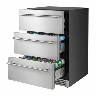 Réfrigérateur de comptoir à 3 tiroirs, cellier à boissons de 61 cm (24 po) avec grand espace de rangement, zones séparées, tiroirs en acier inoxydable, réfrigération efficace pour la cuisine, la salle de jeux et le bar à domicile
