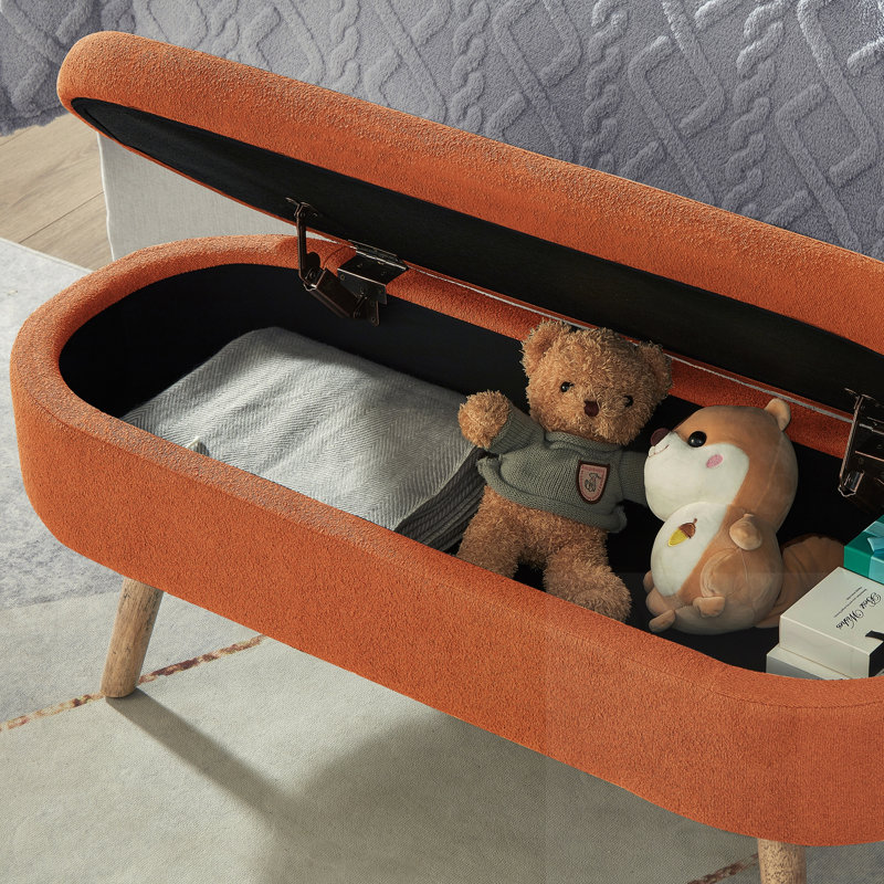 Banc de rangement rembourré avec couvercle relevable, Orange