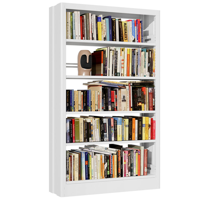 71" Metal Book Shelf,5 Tier Bookshelf With Adjustable Shelves,white Bookshleves And Bookcases,heavy Duty Library Book Case,modern Open Bookshelf For Living Room,bedroom,office (white)