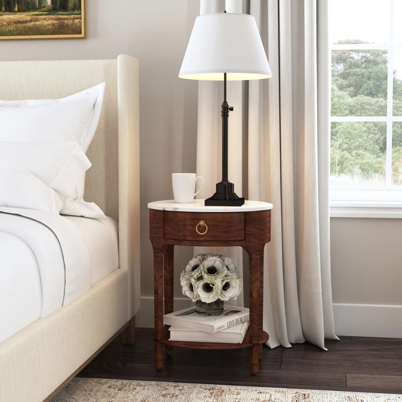 Ellen Marble Nightstand, Black