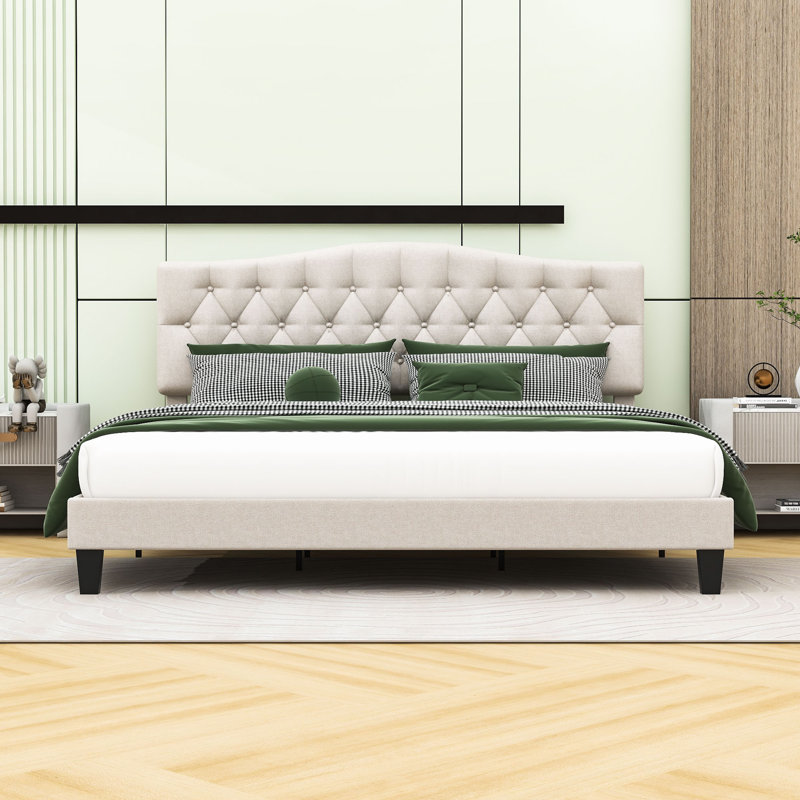 Tufted Upholstered Low Profile Platform Bed, King