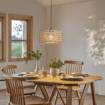 Luminaire suspendu tambour en rotin naturel tissé à la main à 1 lumière Luebbert