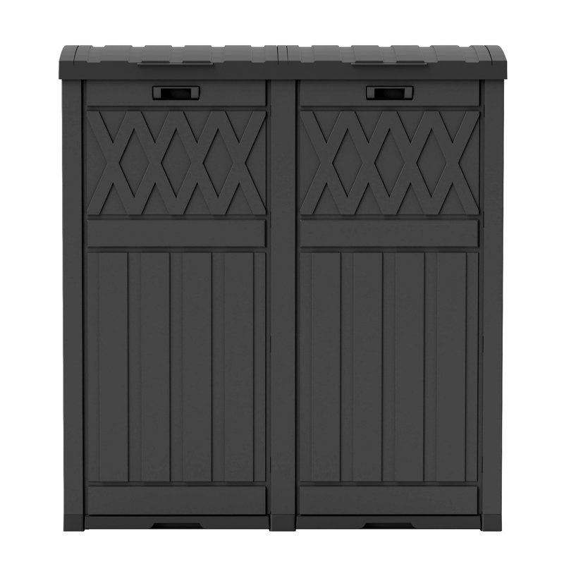 Poubelle et bac de recyclage en plastique multi-compartiments à levage manuel - 61 gallons, Noir