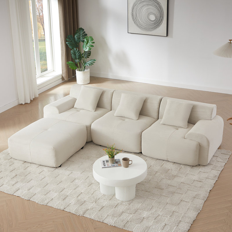 Canapé modulaire en L 113 po pour salon modulaire de 113 po, revêtement en velours côtelé, canapé 3 places surdimensionné avec assise profonde et repose-pieds mobile - sans assemblage