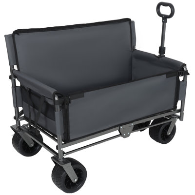 3-In-1 Convertible Folding Wagon Cart With Bench Seat & Storage - 500Lbs Heavy-Duty Utility Wagon, 180L Capacity All-Terrain Wheels For Camping, Beach, Sports, Garden, Gray