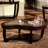 Dark Cherry Coffee Table With Solid Wood And Tempered Glass Open Shelf Contemporary Base Insert