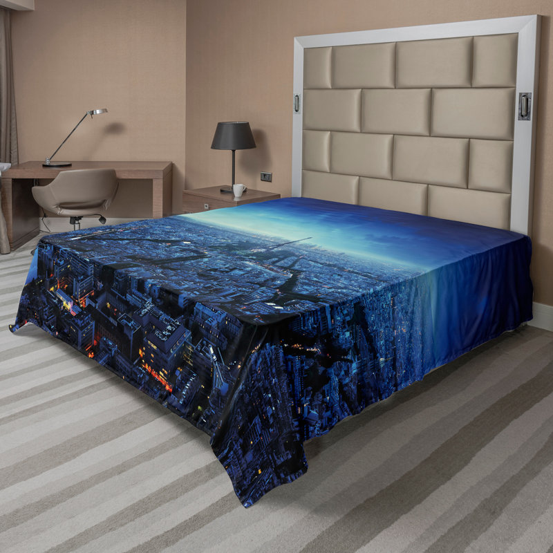 Drap-housse Ambesonne Paris Tour Eiffel Cityscape bleu marine, Double