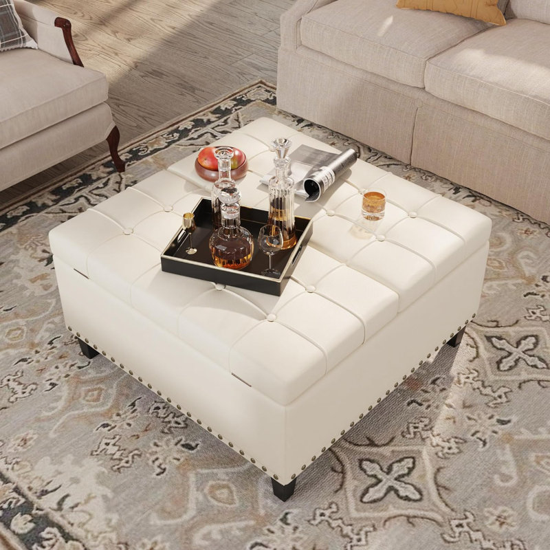 Pirja Faux Leather Ottoman, Beige