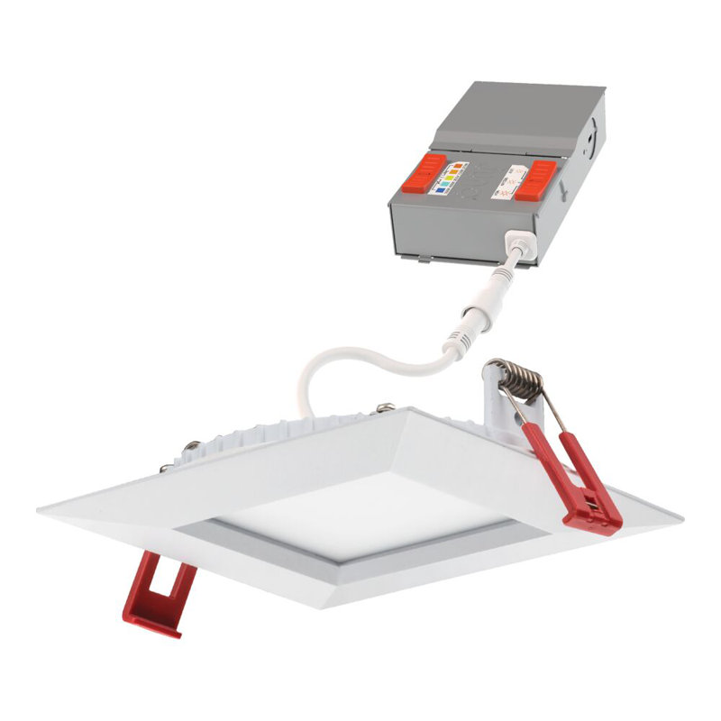 Plafonnier carré 4 po, blanc cassé 2700K-5000K, lumens réglables 450-750, blanc mat
