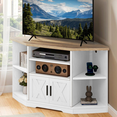 Drake Corner TV Stand with Power Outlet and Media Storage for TVs up to 55" For Living Room by Laurel Foundry Modern Farmhouse