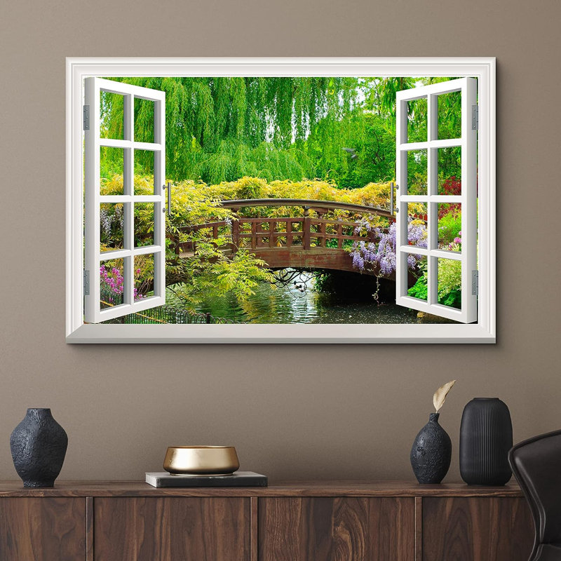 Paysage, pont de fleurs japonais, nature sauvage, sur toile, H 24 po x l 36 po x P 1,5 po