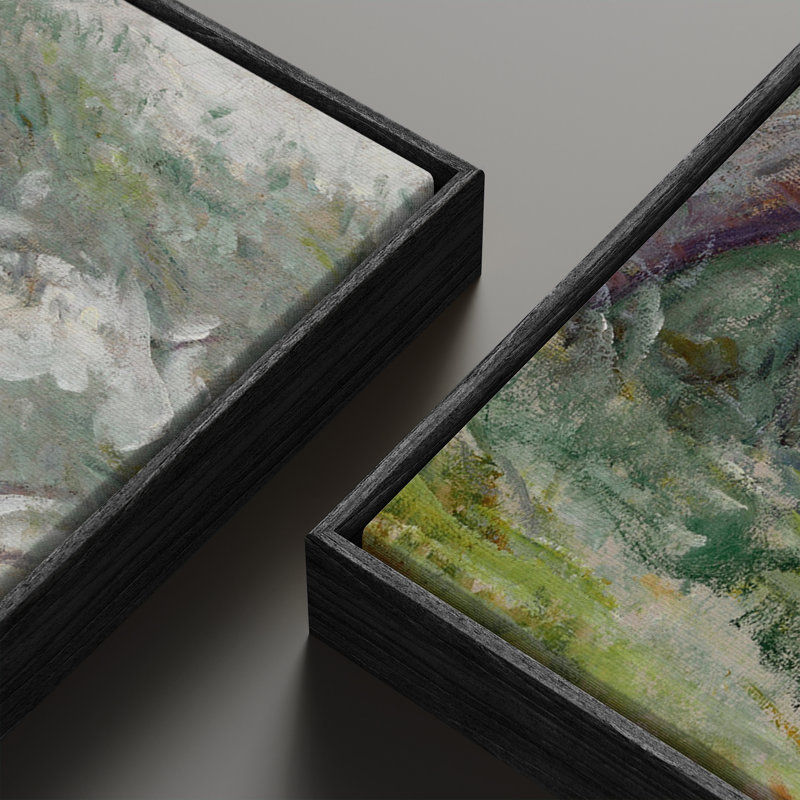Ensemble de 2 toiles encadrées 20 x 60 pouces Vintage Floral and Landscape, Noir
