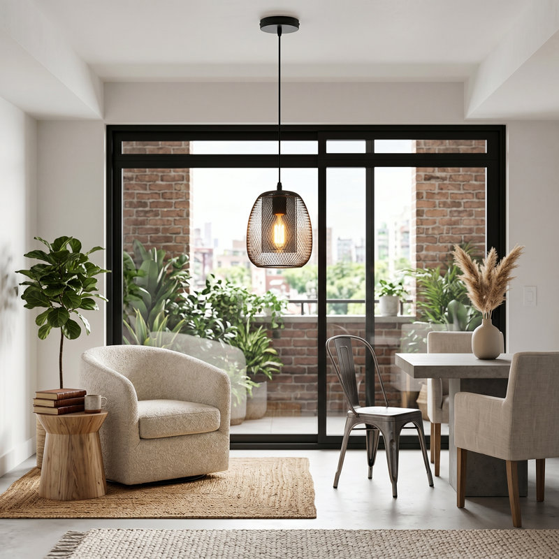 Luminaire suspendu rustique Farmhouse - Lustre cage en métal noir mat pour la cuisine, la salle à manger et le vestibule