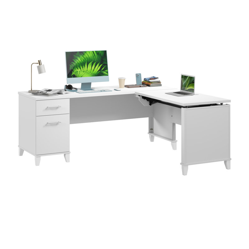 72W 3 Position Sit to Stand L Shaped Desk in White, White