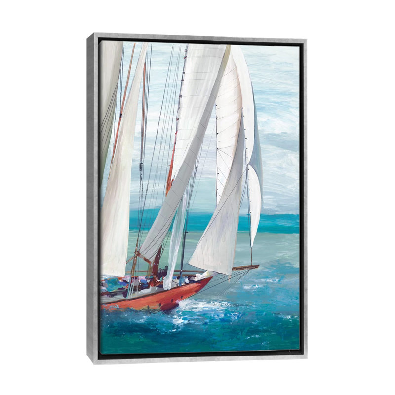 "Single Sail I" par Allison Pearce, reproduction d’art, H 48 po x l 32 po x P 1,5 po, Toile avec cadre argenté, Pas de tapis
