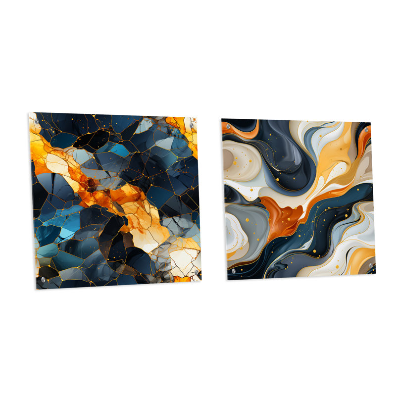 Jeter - Ensemble de 2 verres muraux abstraits en acrylique, H 36 po x l 73 po