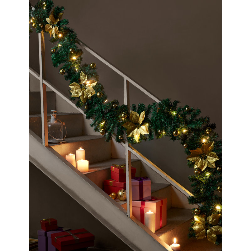 270cm Lighted Faux Mixed Assortment Garland with Lights, Gold
