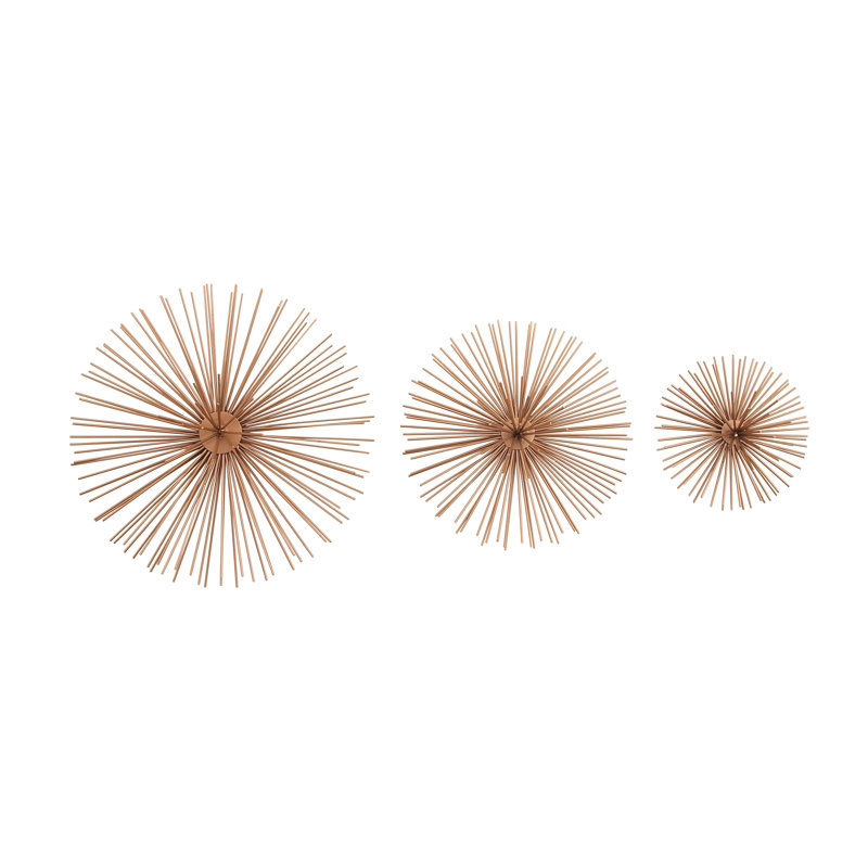 Copper 3D Starburst Metal Wall Sculpture Set of 3