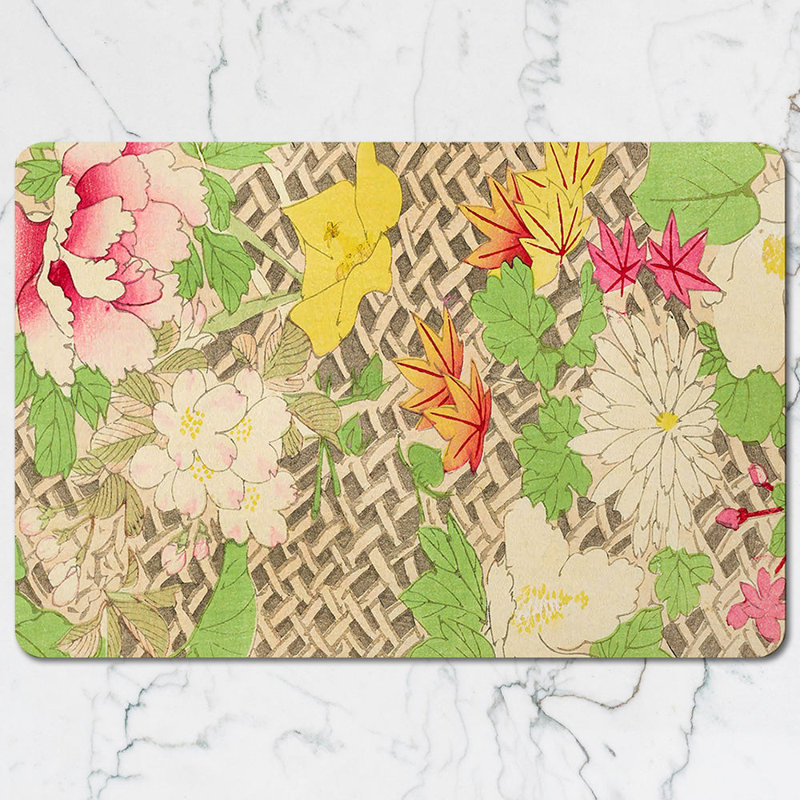 Floral Placemats And Coaster Set With Vintage Woven Pattern