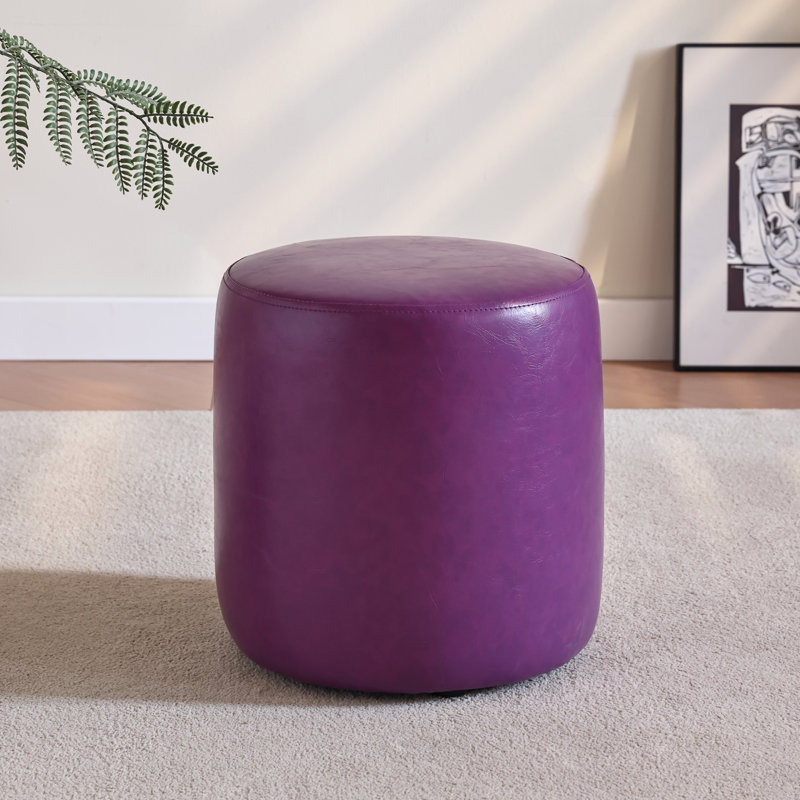 30cm Small Round Faux Leather Upholstered Ottoman, Purple