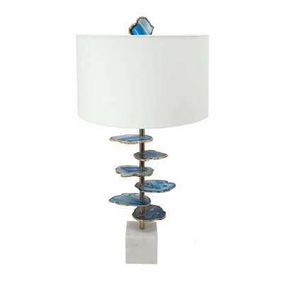 Lampe de table 15 po x 29,5 po en agate avec base en marbre