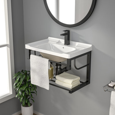 23.8'' L x 15.8'' W Ceramic Wall-Mount Bathroom Sink with Towel Bar