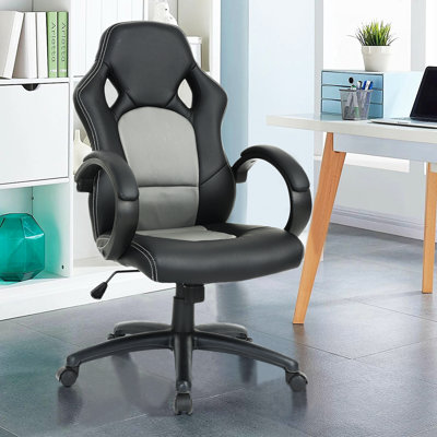 Wade Logan Abdulrahman Adjustable Reclining Ergonomic Swiveling PC & Racing Game Chair in Black/Grey