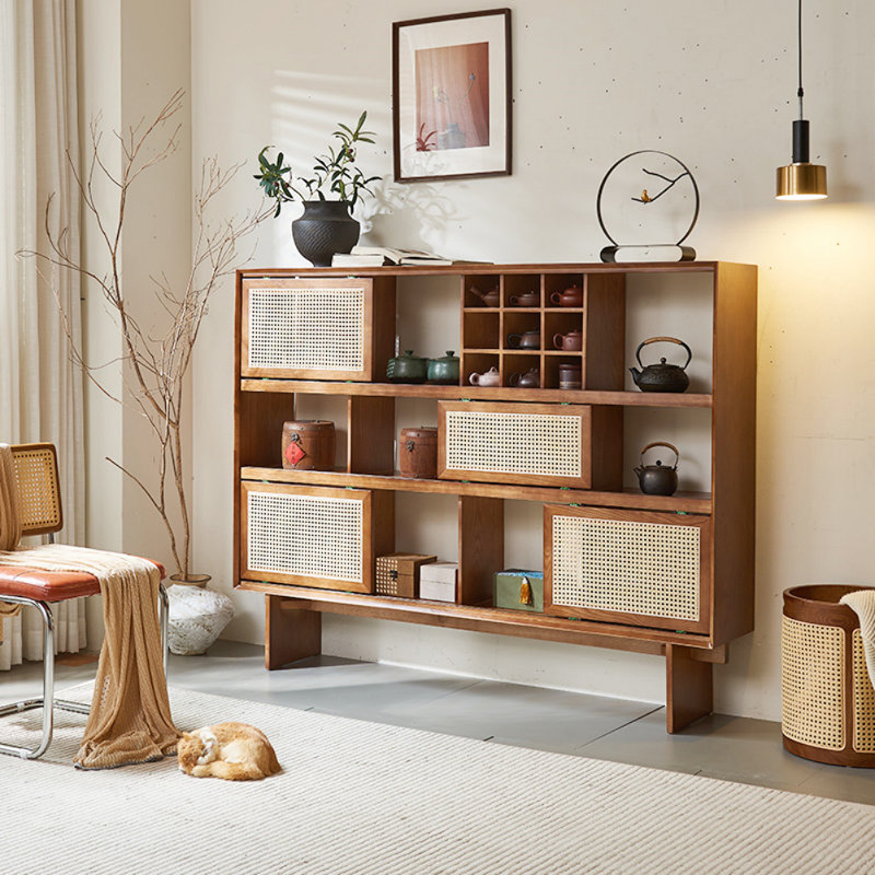 Vitrine simple en rotin simple, Brun noisette