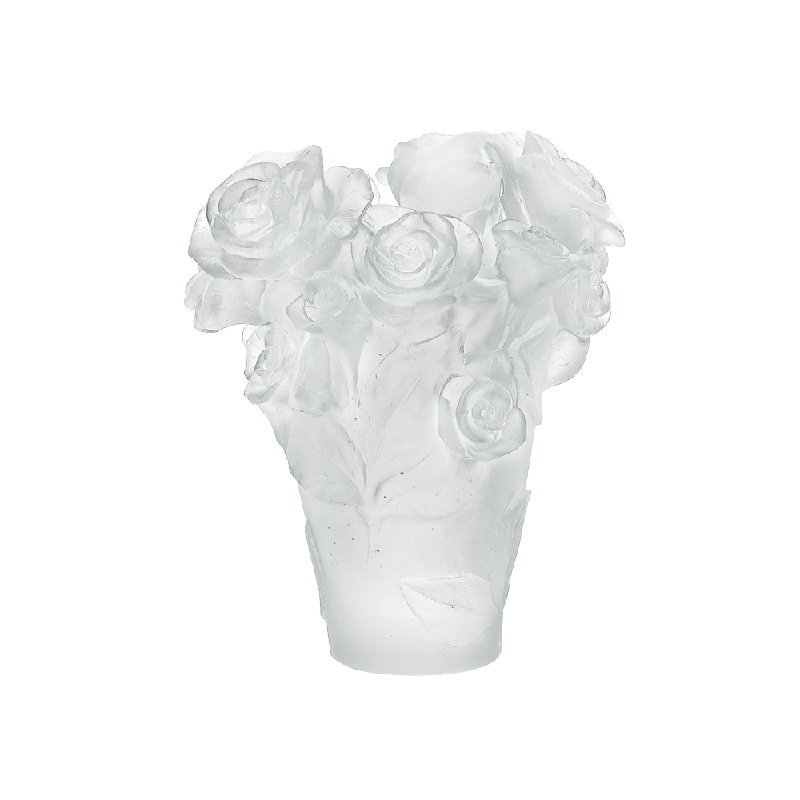 Rose Passion Handcrafted Crystal Table Vase, 6.7" H x 5.7" W x 5.7" D, White