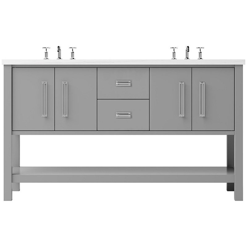 Meuble-lavabo double Kiawah, Gris platine, Chrome poli, 72"