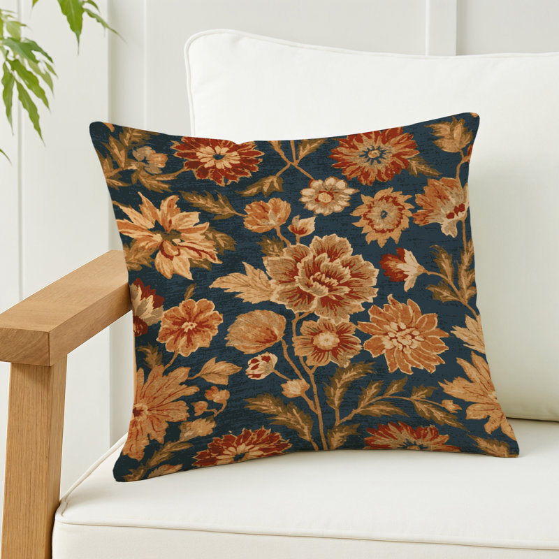 Coussin décoratif intérieur et extérieur ArtDeco, Carré 18 po, Floral noir 80