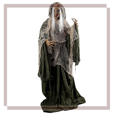 Halloween Scary Animated Witch Decoration - 65In Full-Size With Movable Head, LED Eyes & Sound Sensor, Adjustable Stand For Indoor Outdoor Haunted House Halloween Events