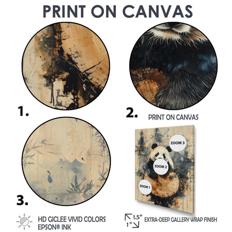 Geriel Panda Portrait In Bamboo Landscape I - Panda Framed Canvas Print, Floater Frame Print, Brown, 20" H x 12" W
