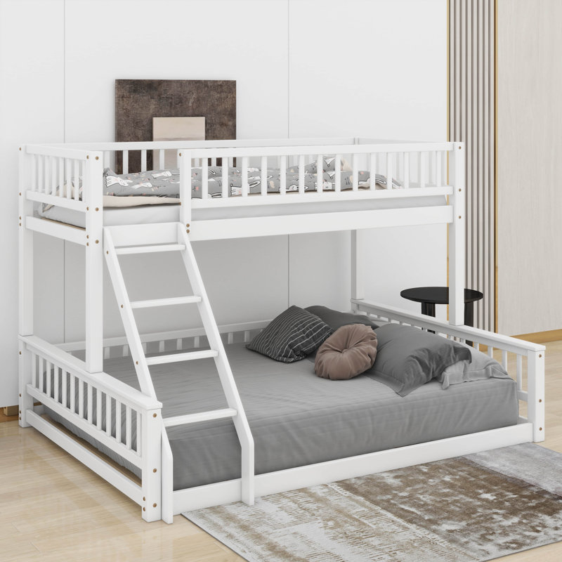 Twin XL Over Queen Bunk Bed With Ladder, White