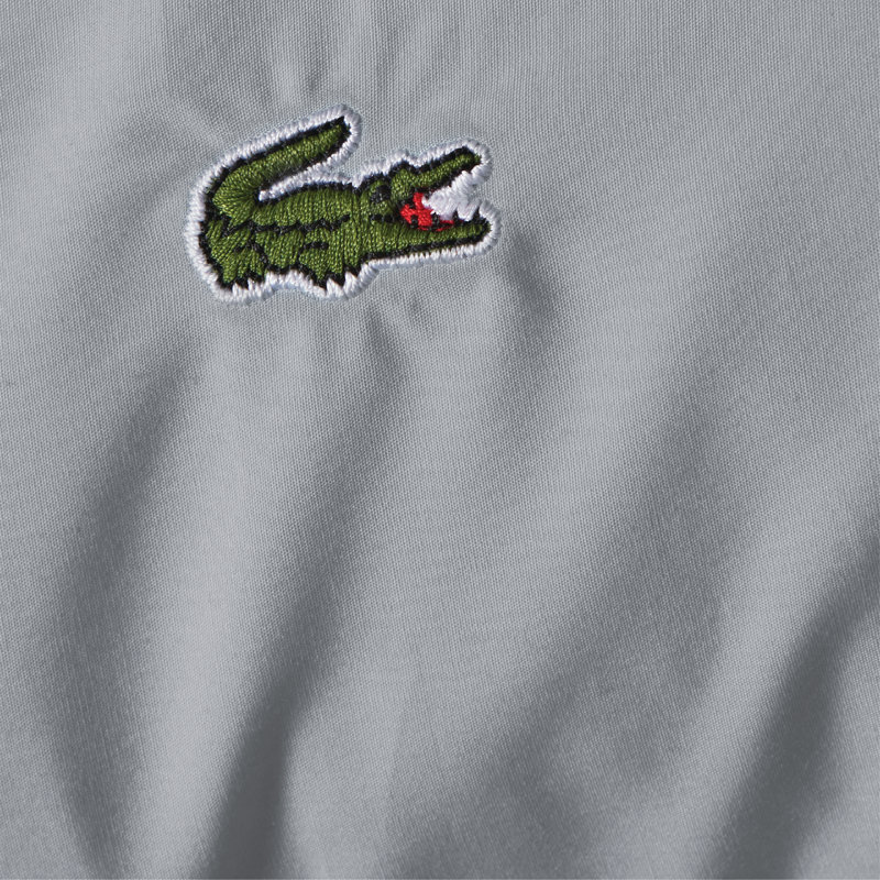 Lacoste Center Line Cotton Percale Sheet Set, Lightweight and Breathable Crisp Feel with Embroidered Crocodile, Light Grey, Full