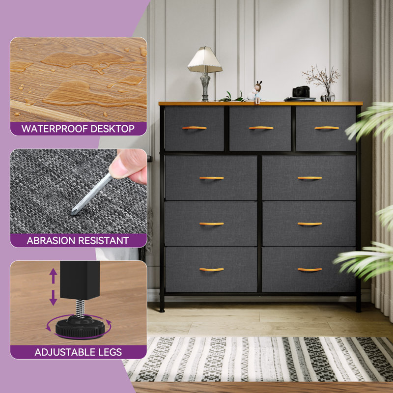 Commode double l 39,4 po Harr 9 tiroirs, Gris clair