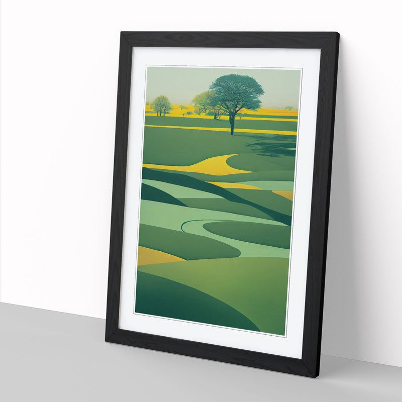 Spring Landscape Minimalism - Single Picture Frame Print, 46cm H x 34cm W x 2cm D, Black