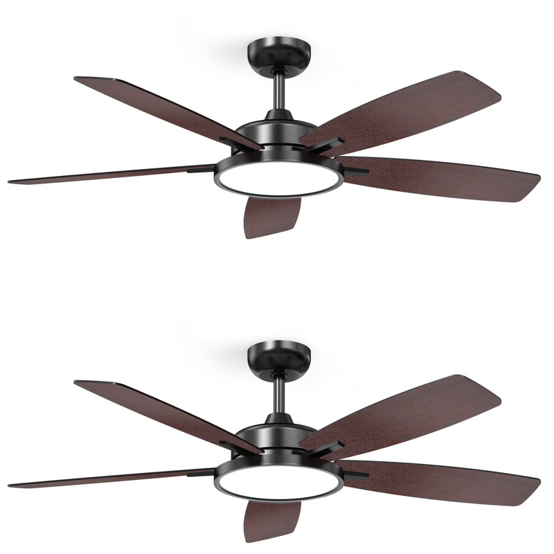 2 pièces 52 pouces ventilateur de plafond avec lumière avec télécommande, Noir