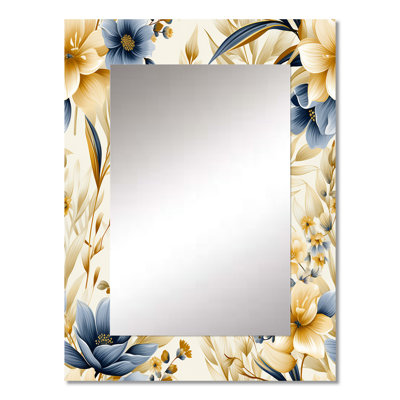 Fienley Coastal Neutrals Flowers Pattern - boho  Unique Wall Mirror, Floral, Nature Mirror, Printed Metal Art